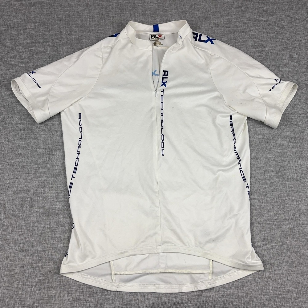 Vintage Polo Sport Ralph Lauren RLX Cycling Jersey White 90s Full Zip Made USA